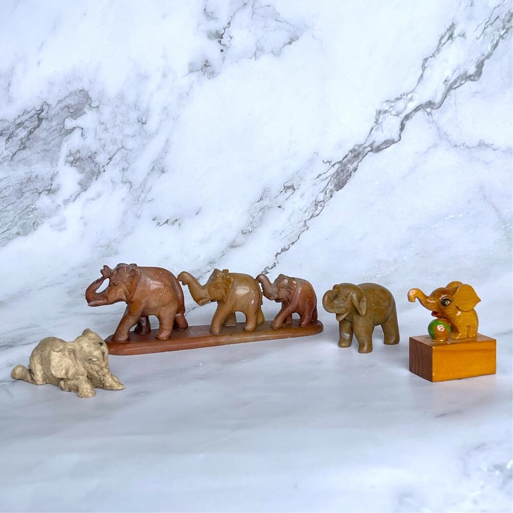Vintage Elephant Figurine Lot Stone India Wood Pencil Sharpener Mexico 4pc